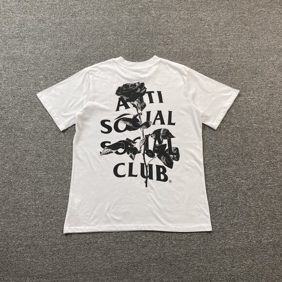 Anti Social Social Club White T Shirt With Black Rose Print
